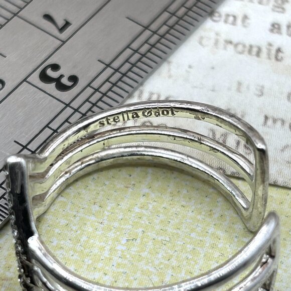 Stella & Dot Silver Crystal Chevron Wide Band Designer Signed Ring - Picture 8 of 13